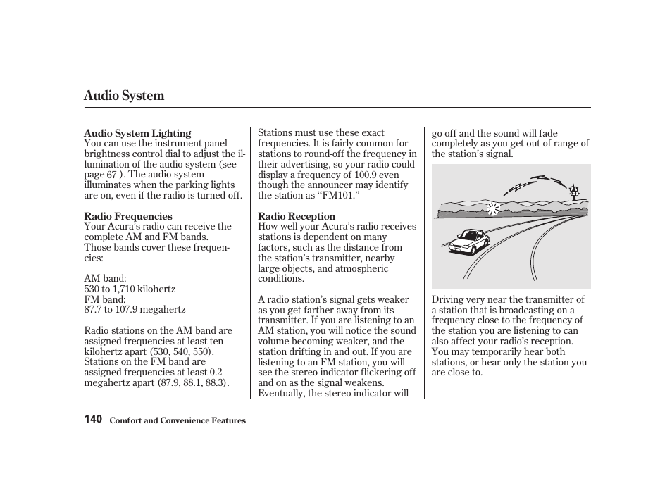 Audio system | Acura 2001 CL - Owner's Manual User Manual | Page 143 / 330