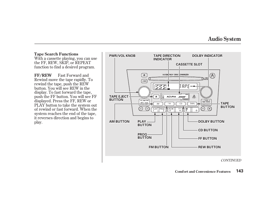 Audio system | Acura 2001 CL - Owner's Manual User Manual | Page 146 / 330