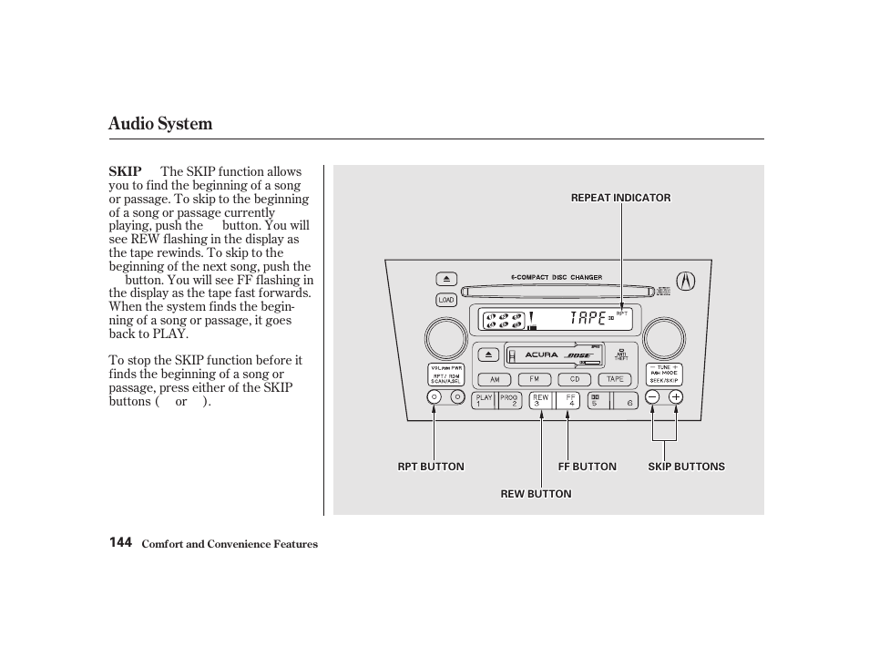Audio system | Acura 2001 CL - Owner's Manual User Manual | Page 147 / 330