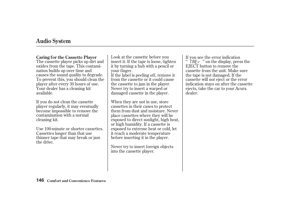 Audio system | Acura 2001 CL - Owner's Manual User Manual | Page 149 / 330