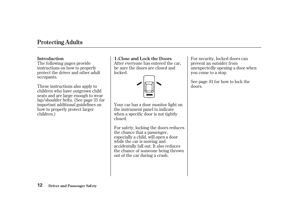 Protecting adults | Acura 2001 CL - Owner's Manual User Manual | Page 15 / 330