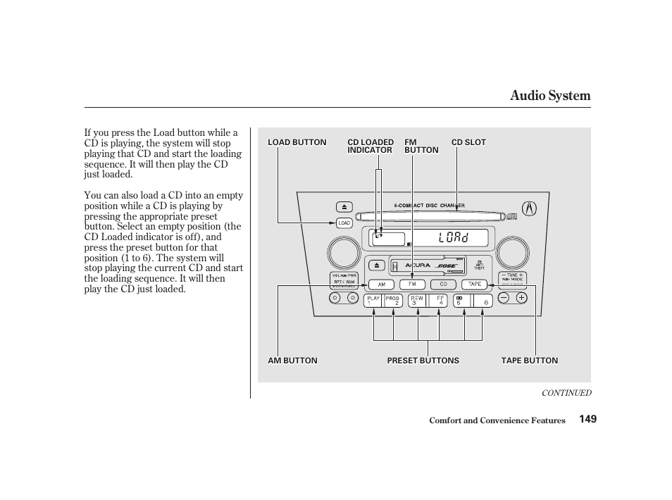 Audio system | Acura 2001 CL - Owner's Manual User Manual | Page 152 / 330
