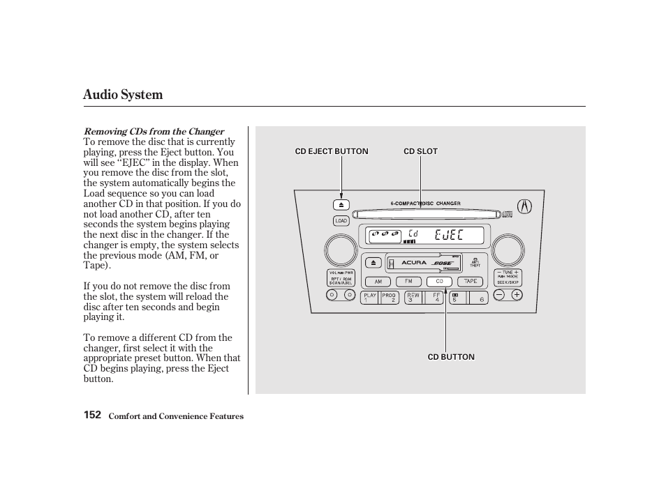 Audio system | Acura 2001 CL - Owner's Manual User Manual | Page 155 / 330