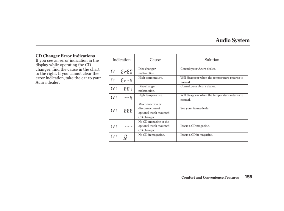 Audio system | Acura 2001 CL - Owner's Manual User Manual | Page 158 / 330