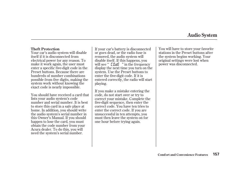Audio system | Acura 2001 CL - Owner's Manual User Manual | Page 160 / 330