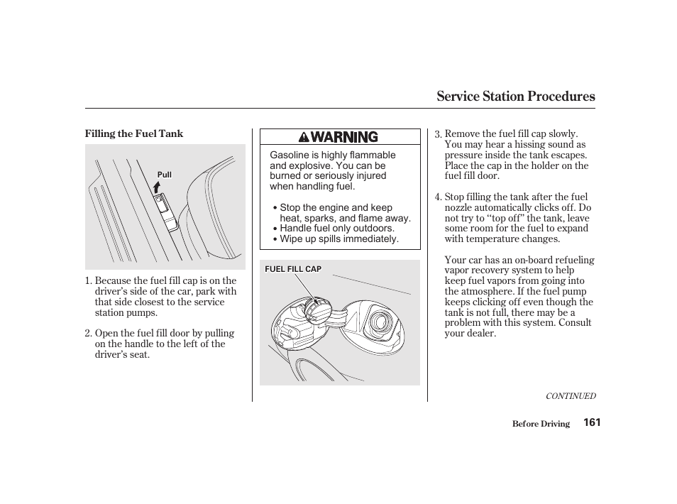 Service station procedures | Acura 2001 CL - Owner's Manual User Manual | Page 164 / 330