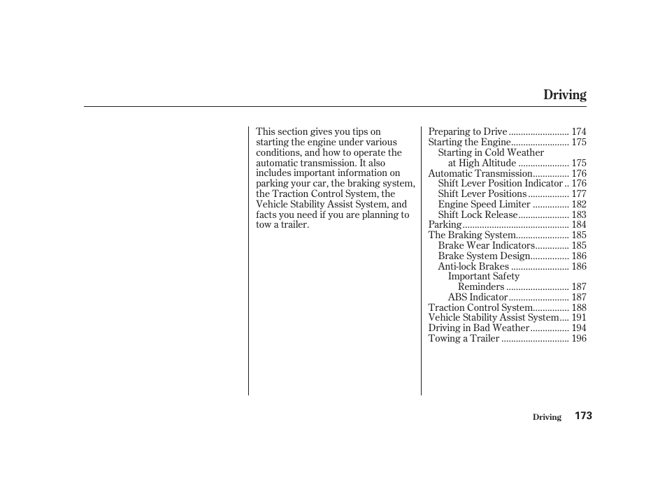 Driving | Acura 2001 CL - Owner's Manual User Manual | Page 176 / 330