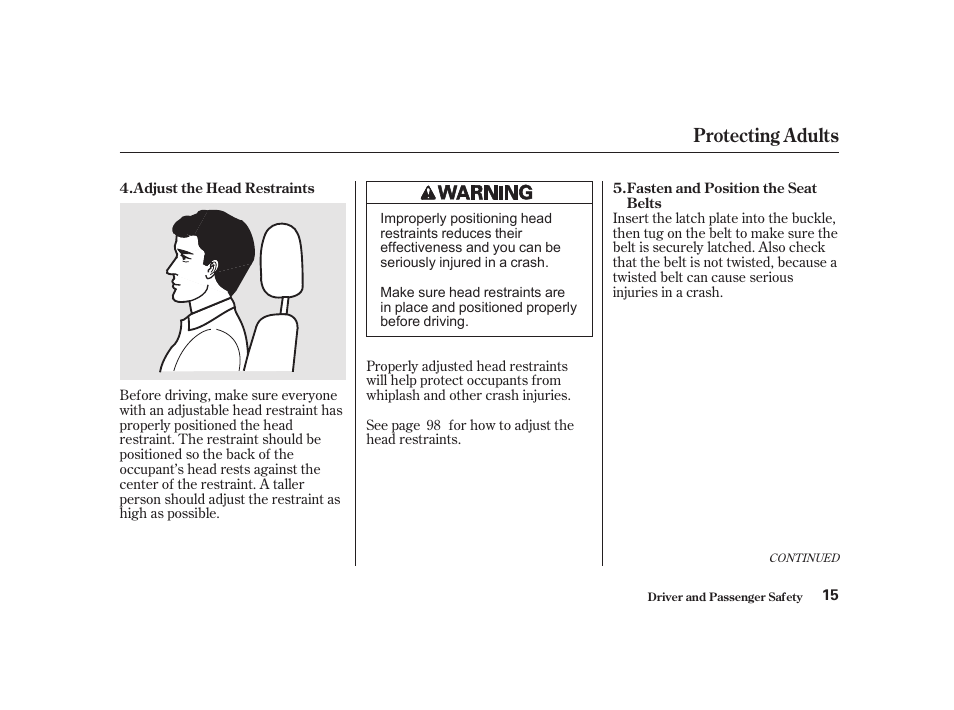 Protecting adults | Acura 2001 CL - Owner's Manual User Manual | Page 18 / 330