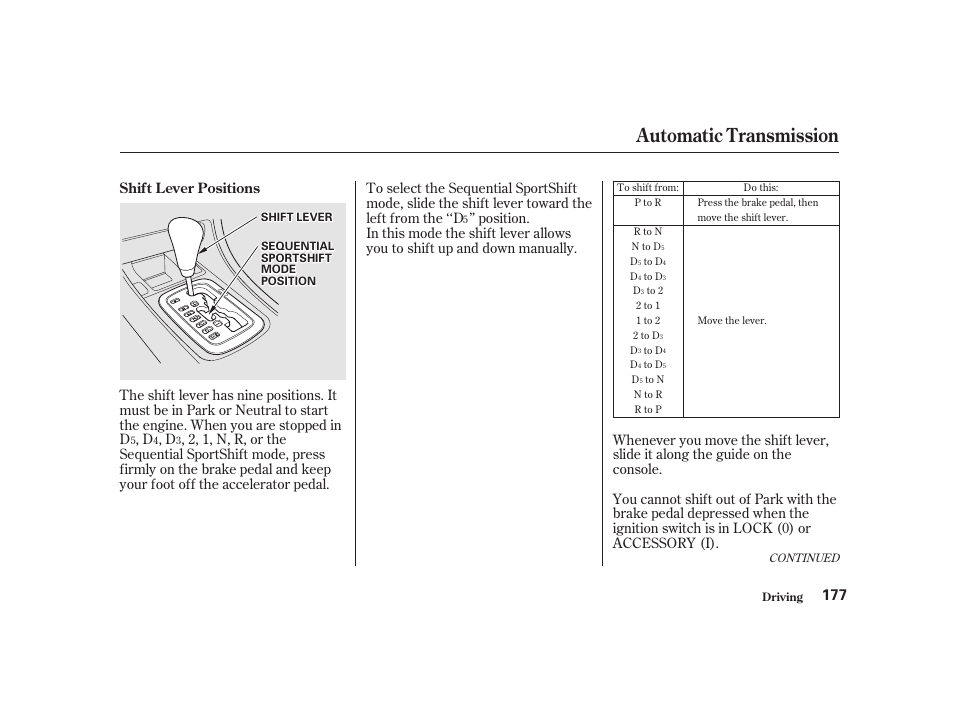 Automatic transmission | Acura 2001 CL - Owner's Manual User Manual | Page 180 / 330