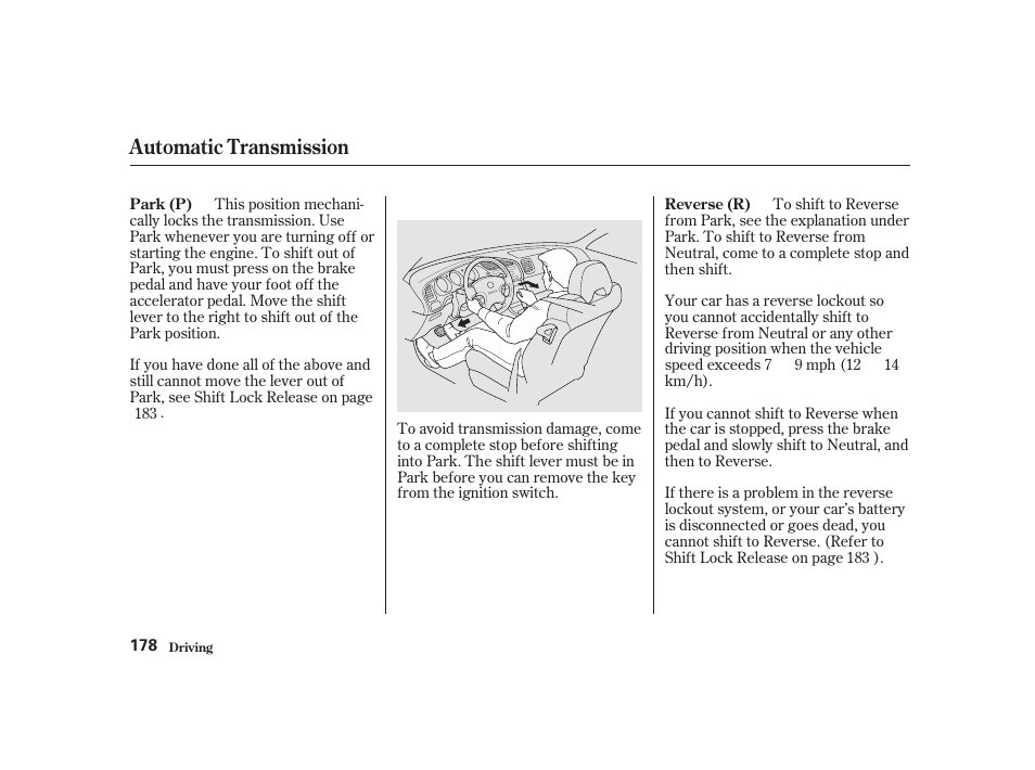 Automatic transmission | Acura 2001 CL - Owner's Manual User Manual | Page 181 / 330