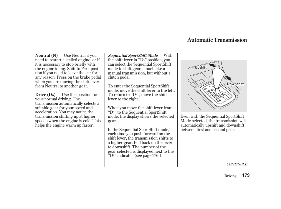 Automatic transmission | Acura 2001 CL - Owner's Manual User Manual | Page 182 / 330