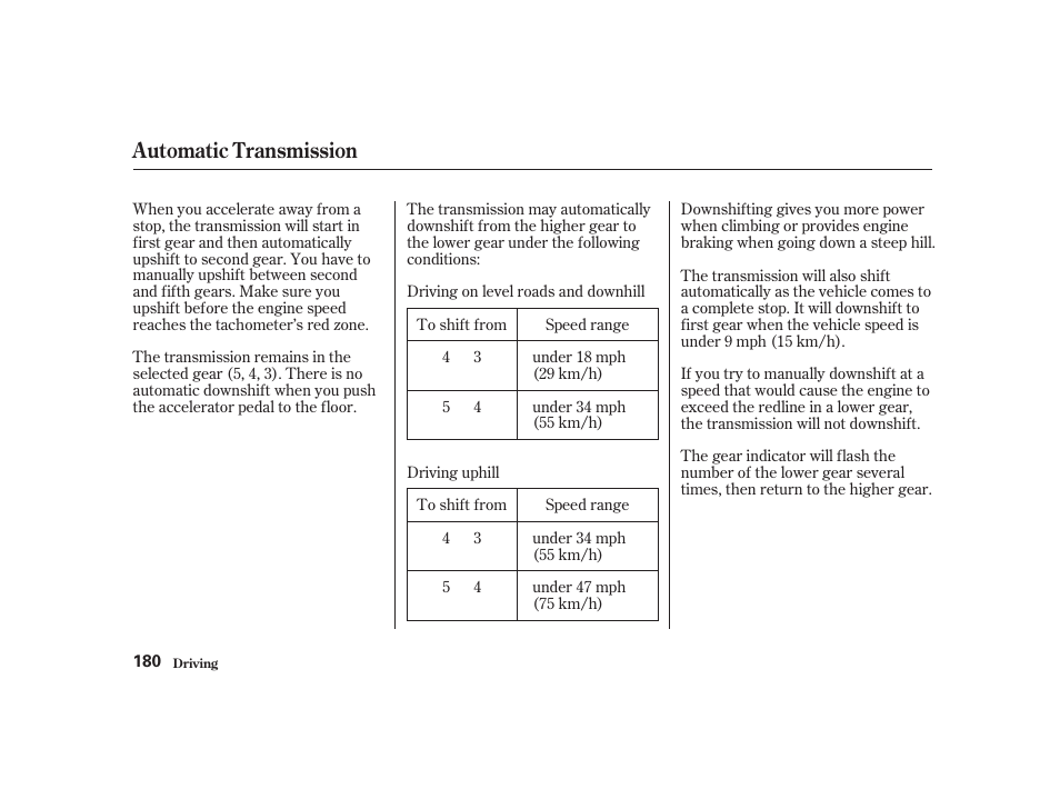 Automatic transmission | Acura 2001 CL - Owner's Manual User Manual | Page 183 / 330