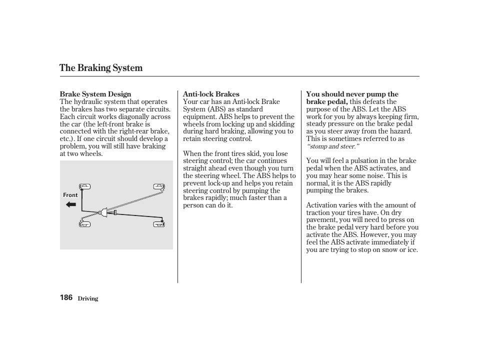 The braking system | Acura 2001 CL - Owner's Manual User Manual | Page 189 / 330