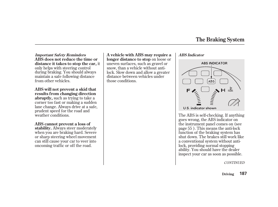The braking system | Acura 2001 CL - Owner's Manual User Manual | Page 190 / 330