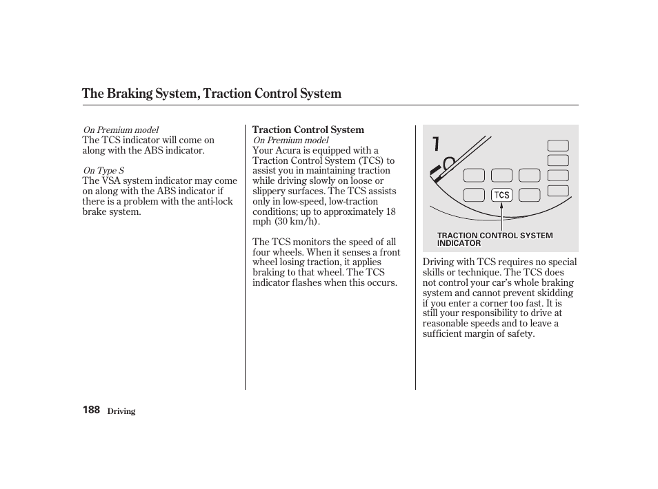 The braking system, traction control system | Acura 2001 CL - Owner's Manual User Manual | Page 191 / 330