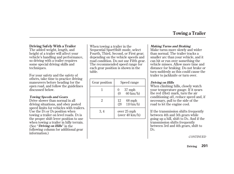 Towing a trailer | Acura 2001 CL - Owner's Manual User Manual | Page 204 / 330
