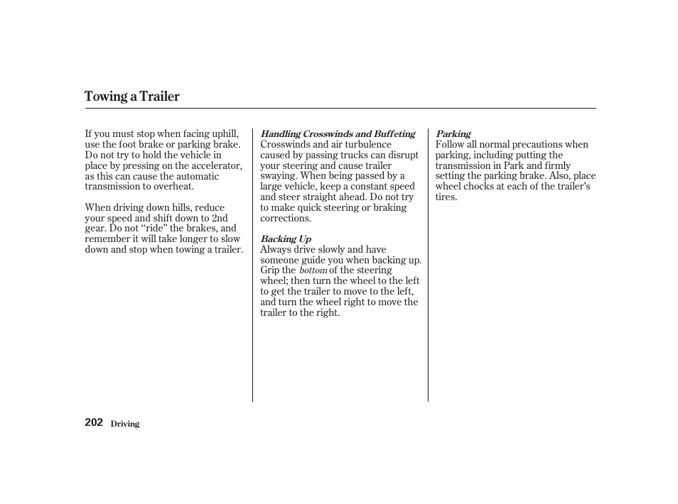 Towing a trailer | Acura 2001 CL - Owner's Manual User Manual | Page 205 / 330