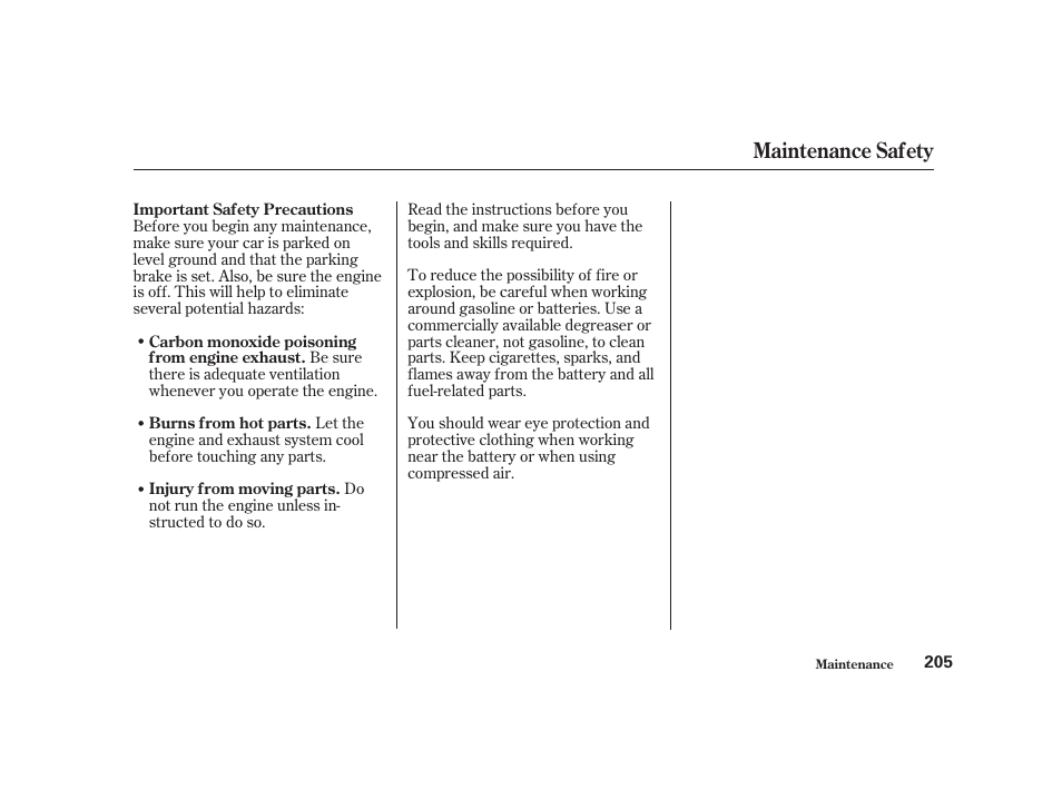 Maintenance safety | Acura 2001 CL - Owner's Manual User Manual | Page 208 / 330
