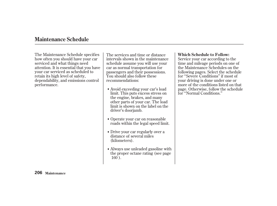 Maintenance schedule | Acura 2001 CL - Owner's Manual User Manual | Page 209 / 330