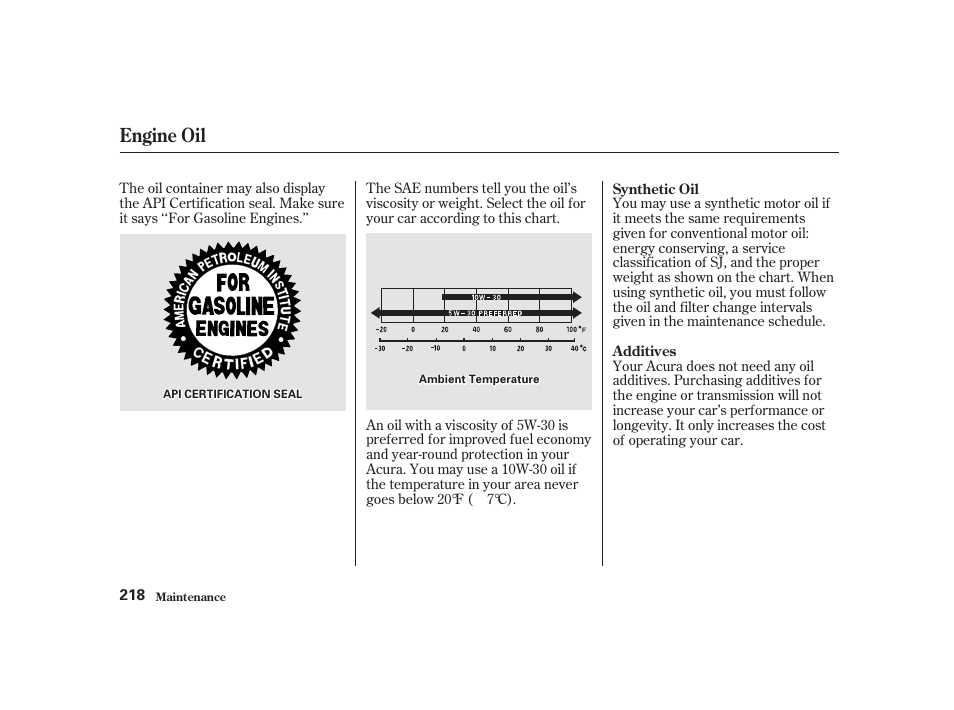 Engine oil | Acura 2001 CL - Owner's Manual User Manual | Page 221 / 330
