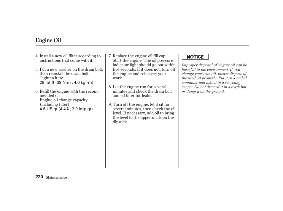 Engine oil | Acura 2001 CL - Owner's Manual User Manual | Page 223 / 330