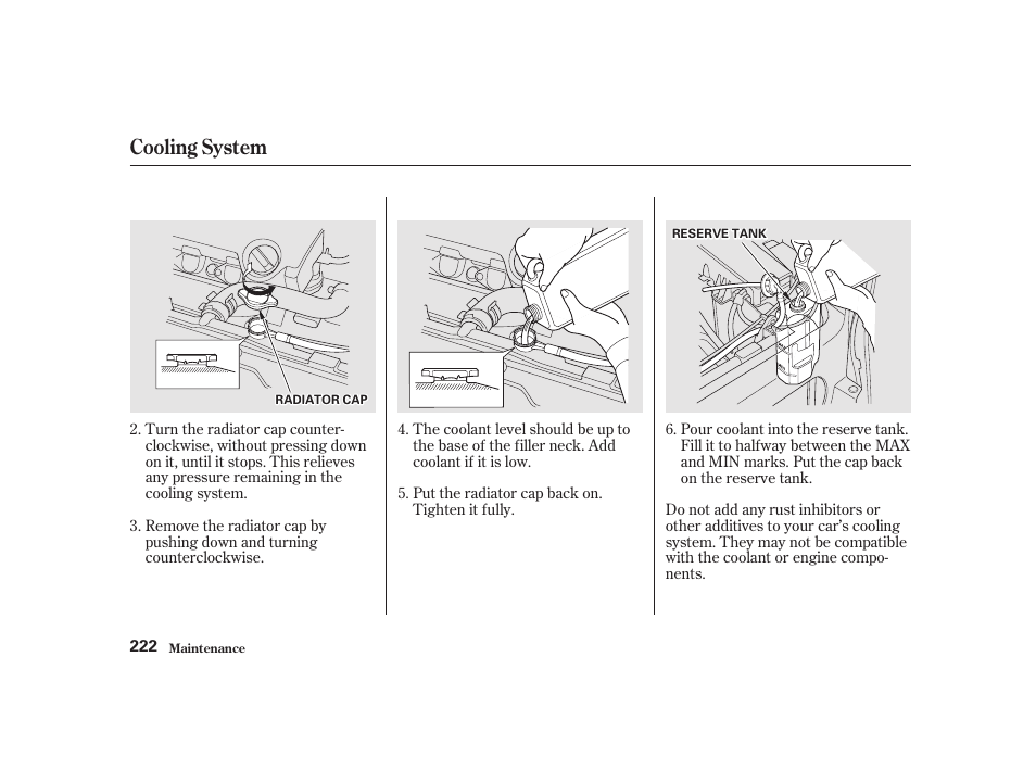 Cooling system | Acura 2001 CL - Owner's Manual User Manual | Page 225 / 330