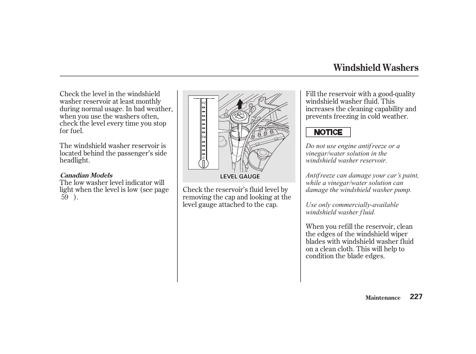 Windshield washers | Acura 2001 CL - Owner's Manual User Manual | Page 230 / 330