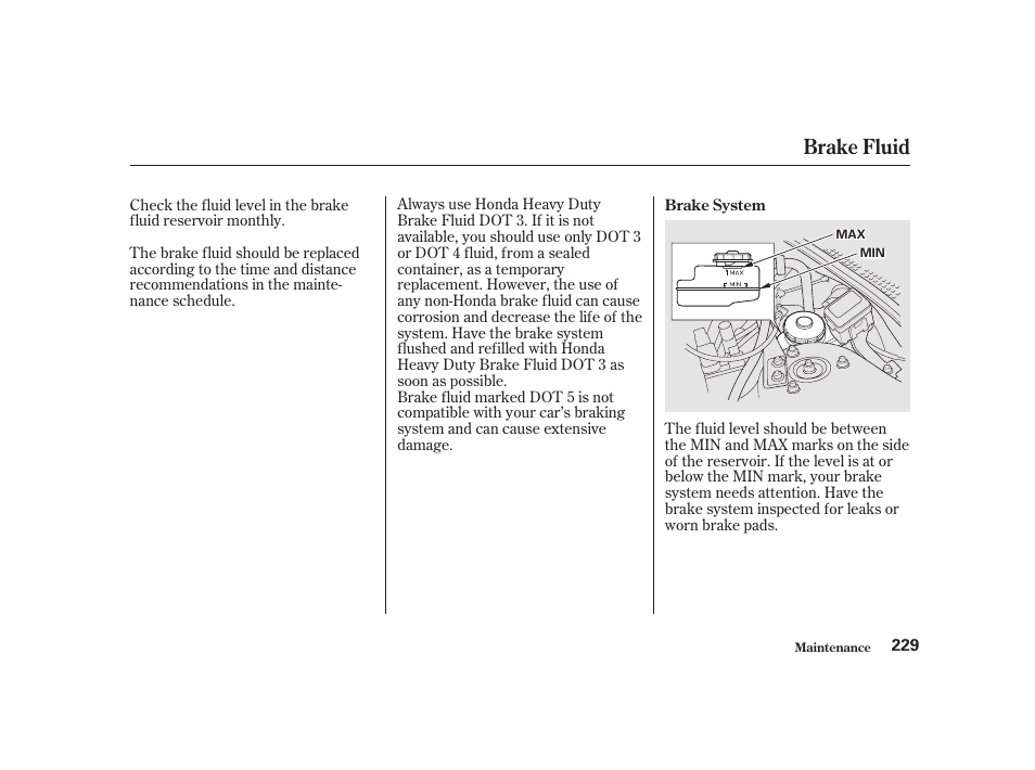 Brake fluid | Acura 2001 CL - Owner's Manual User Manual | Page 232 / 330