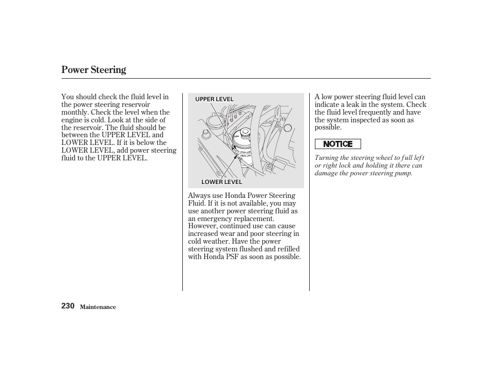 Power steering | Acura 2001 CL - Owner's Manual User Manual | Page 233 / 330