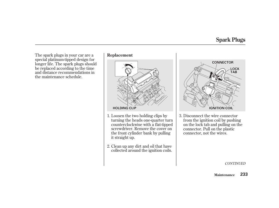 Spark plugs | Acura 2001 CL - Owner's Manual User Manual | Page 236 / 330