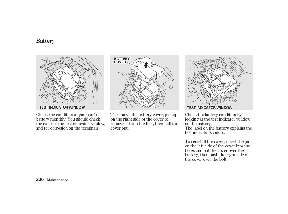 Battery | Acura 2001 CL - Owner's Manual User Manual | Page 239 / 330