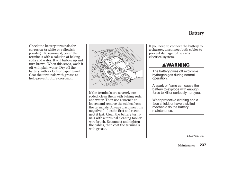 Battery | Acura 2001 CL - Owner's Manual User Manual | Page 240 / 330