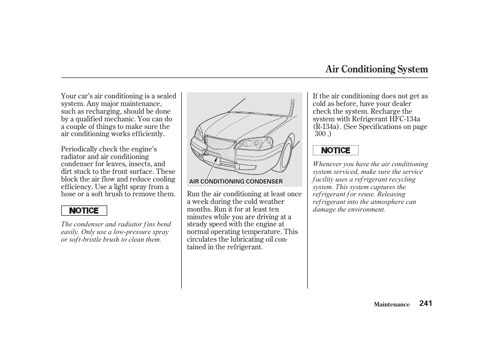 Air conditioning system | Acura 2001 CL - Owner's Manual User Manual | Page 244 / 330
