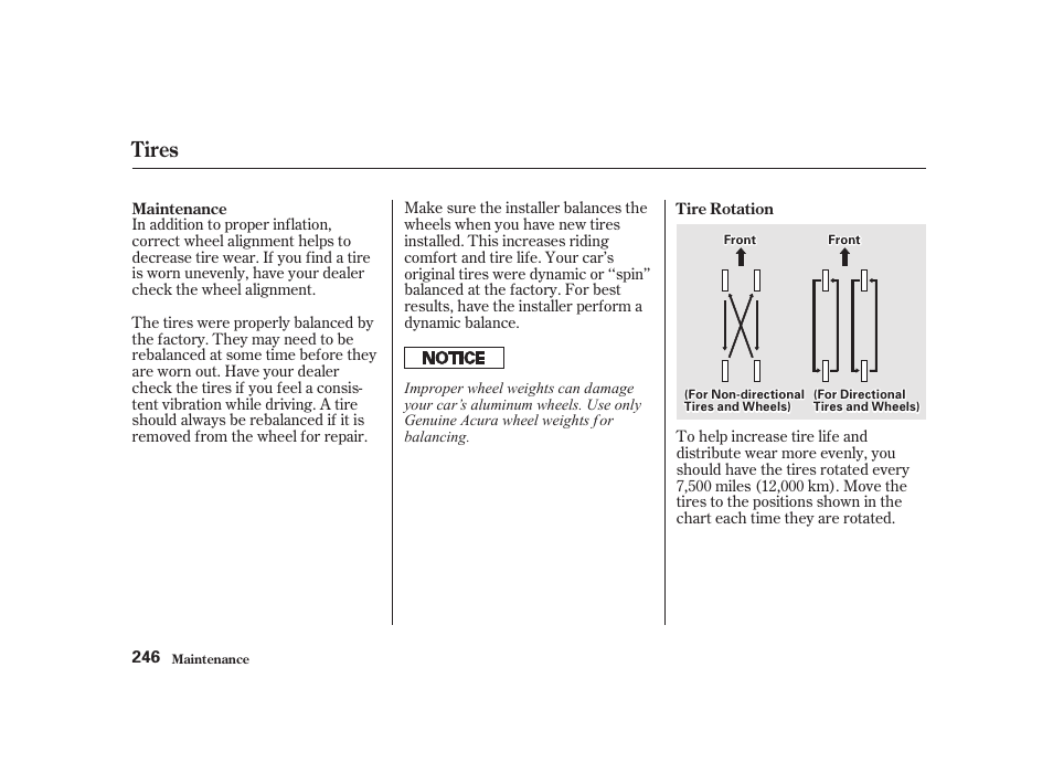 Tires | Acura 2001 CL - Owner's Manual User Manual | Page 249 / 330