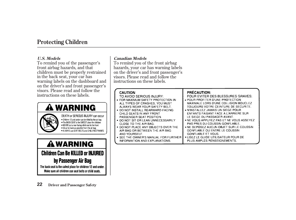 Protecting children | Acura 2001 CL - Owner's Manual User Manual | Page 25 / 330