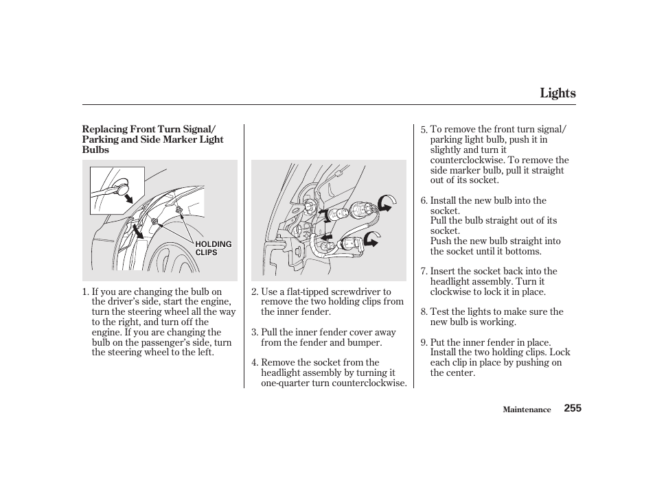 Lights | Acura 2001 CL - Owner's Manual User Manual | Page 258 / 330