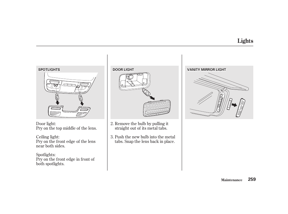 Lights | Acura 2001 CL - Owner's Manual User Manual | Page 262 / 330