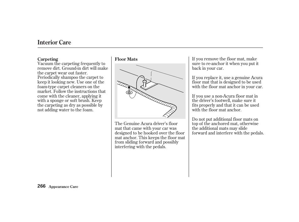 Interior care | Acura 2001 CL - Owner's Manual User Manual | Page 269 / 330