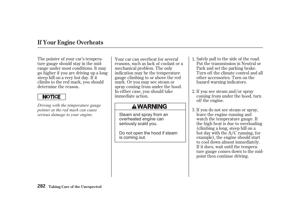 If your engine overheats | Acura 2001 CL - Owner's Manual User Manual | Page 285 / 330