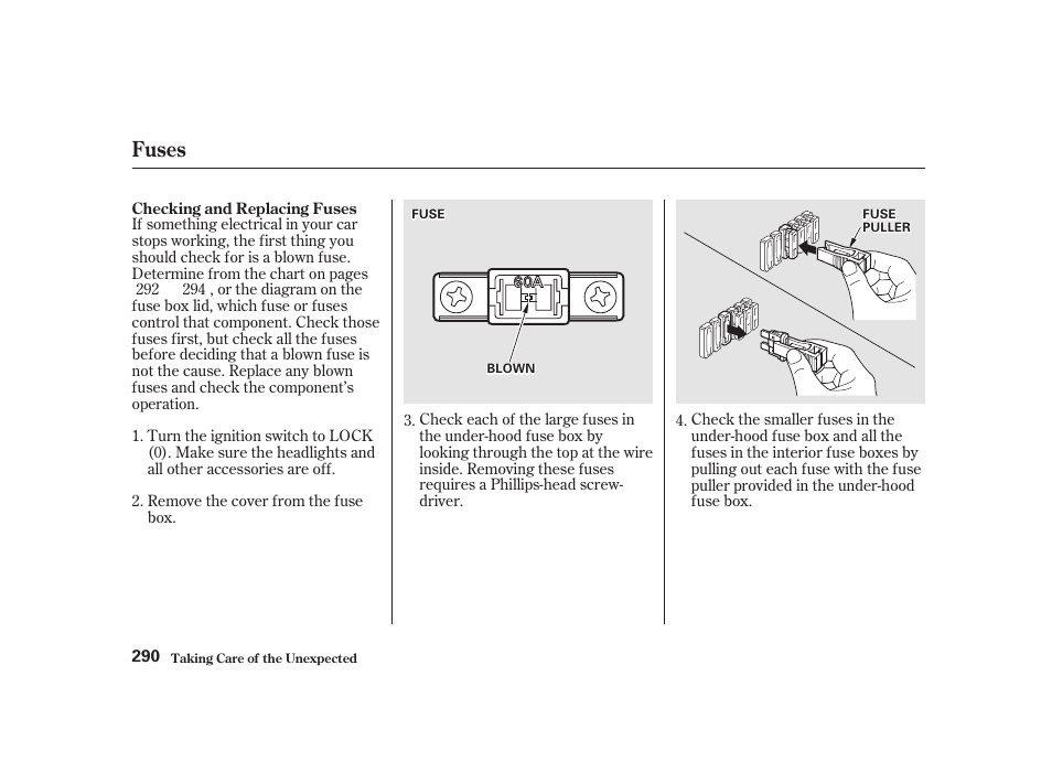 Fuses | Acura 2001 CL - Owner's Manual User Manual | Page 293 / 330