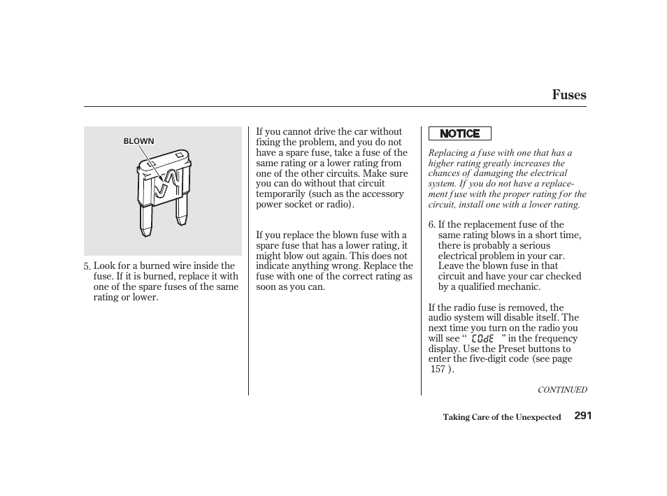 Fuses | Acura 2001 CL - Owner's Manual User Manual | Page 294 / 330