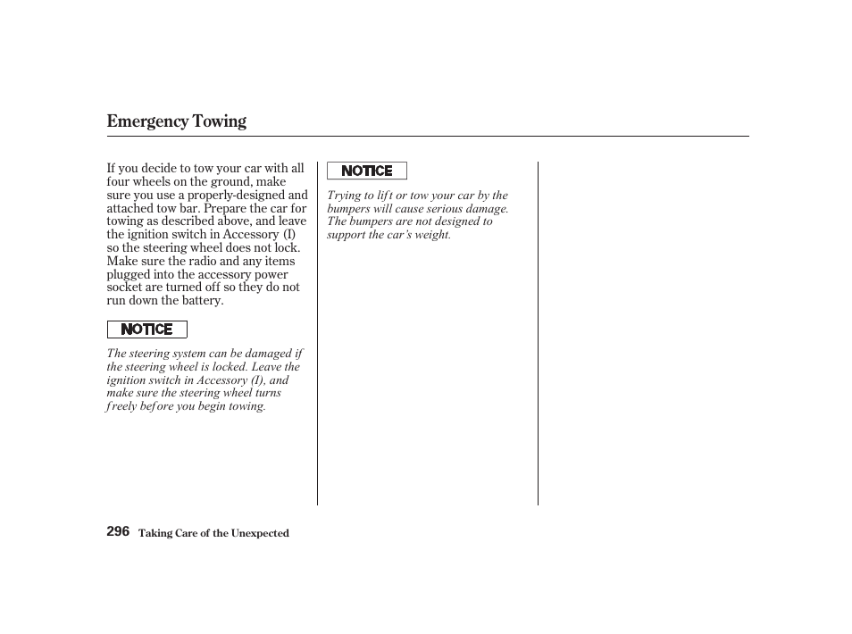 Emergency towing | Acura 2001 CL - Owner's Manual User Manual | Page 299 / 330