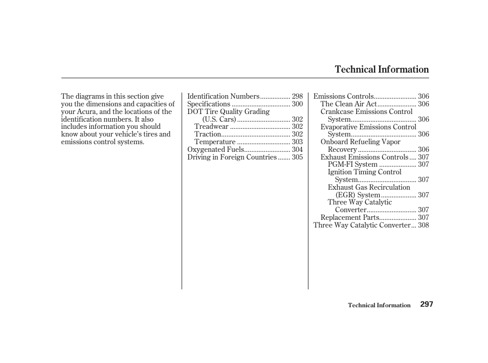 Technical information | Acura 2001 CL - Owner's Manual User Manual | Page 300 / 330