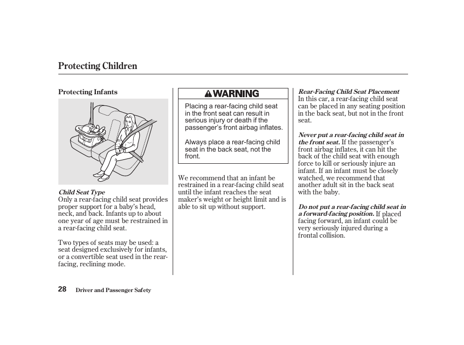 Protecting children | Acura 2001 CL - Owner's Manual User Manual | Page 31 / 330