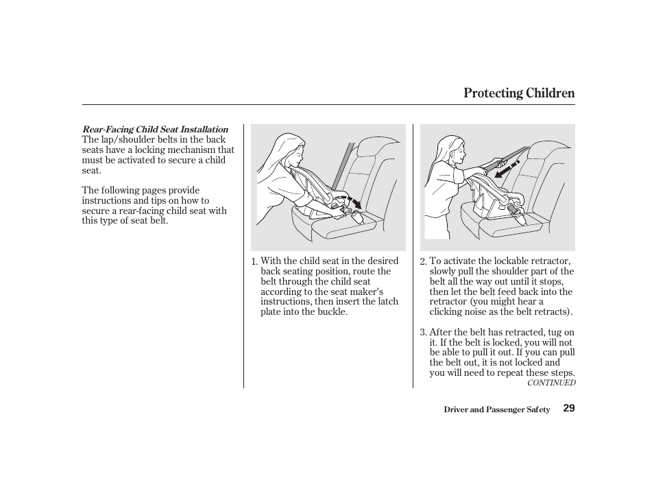 Protecting children | Acura 2001 CL - Owner's Manual User Manual | Page 32 / 330