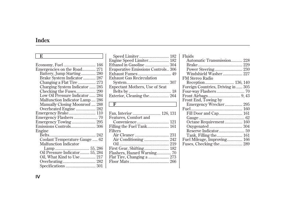 Index | Acura 2001 CL - Owner's Manual User Manual | Page 323 / 330