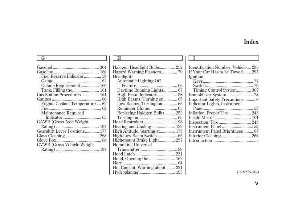 Index | Acura 2001 CL - Owner's Manual User Manual | Page 324 / 330