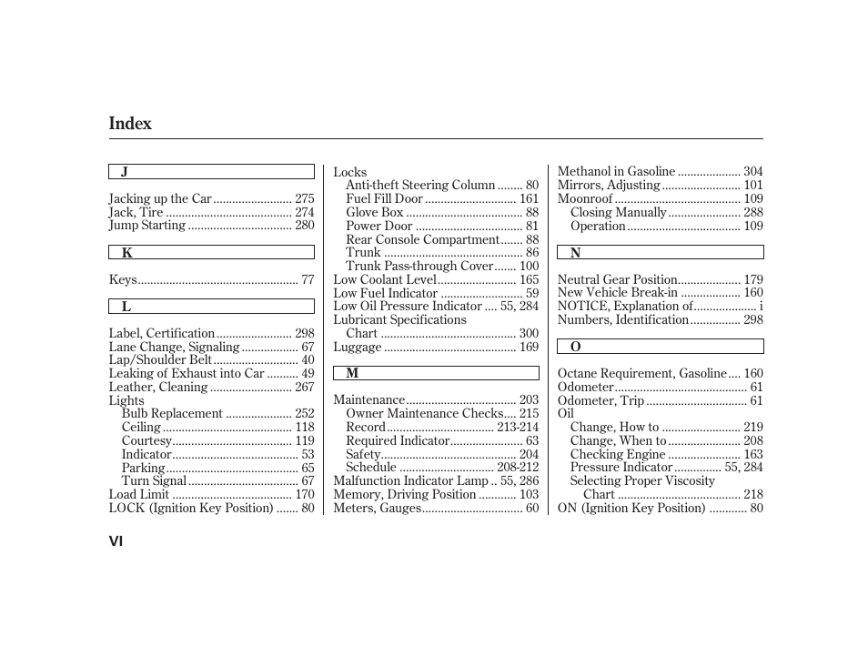 Index | Acura 2001 CL - Owner's Manual User Manual | Page 325 / 330