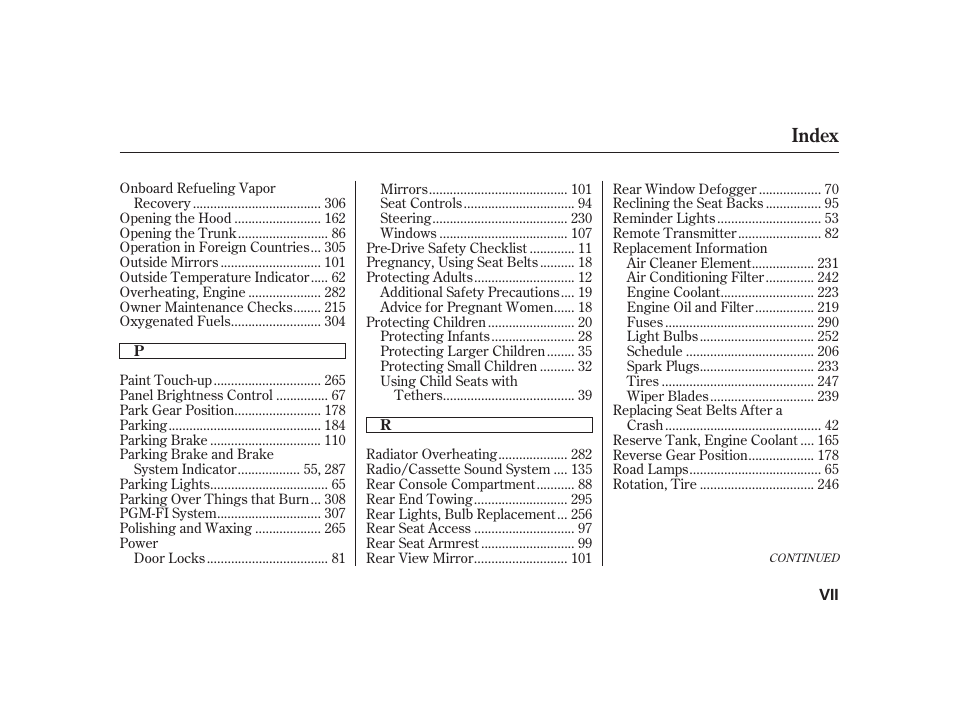 Index | Acura 2001 CL - Owner's Manual User Manual | Page 326 / 330