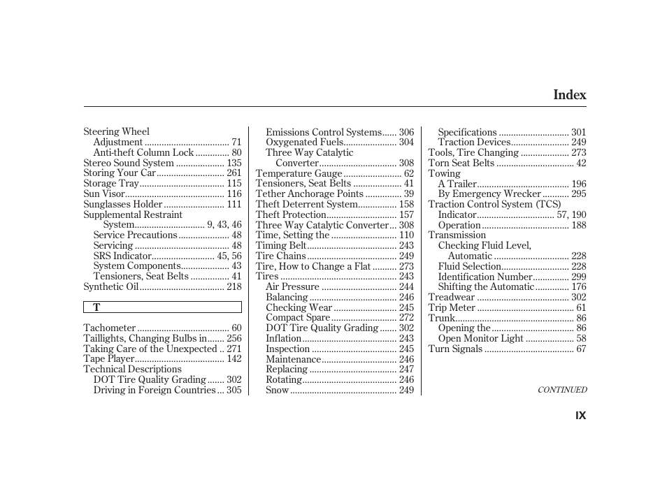 Index | Acura 2001 CL - Owner's Manual User Manual | Page 328 / 330